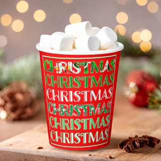 Weihnachten Rot Grün Typografie Retro Pappbecher