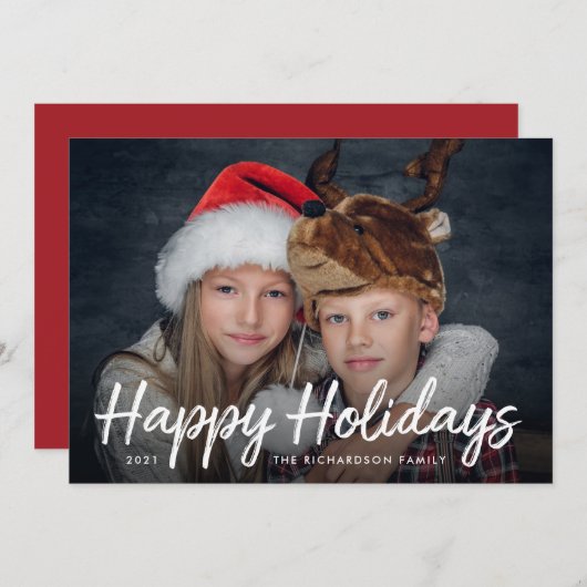 Weihnachten | Rot mit Foto-Urlaubskarte (Vorne/Hinten)