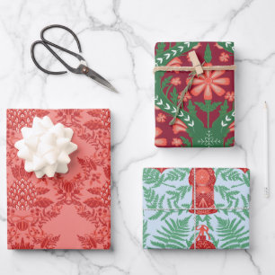 Weihnachten Rot und Grün Muster Geschenkpapier Set