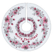 Weihnachten Rot und Weiß Blumen Elegant Polyester Weihnachtsbaumdecke (Vorderseite)