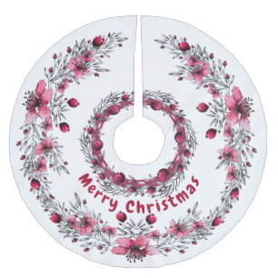 Weihnachten Rot und Weiß Blumen Elegant Polyester Weihnachtsbaumdecke