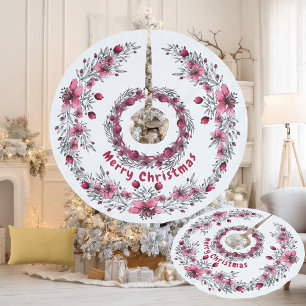 Weihnachten Rot und Weiß Floral Elegant Polyester Weihnachtsbaumdecke