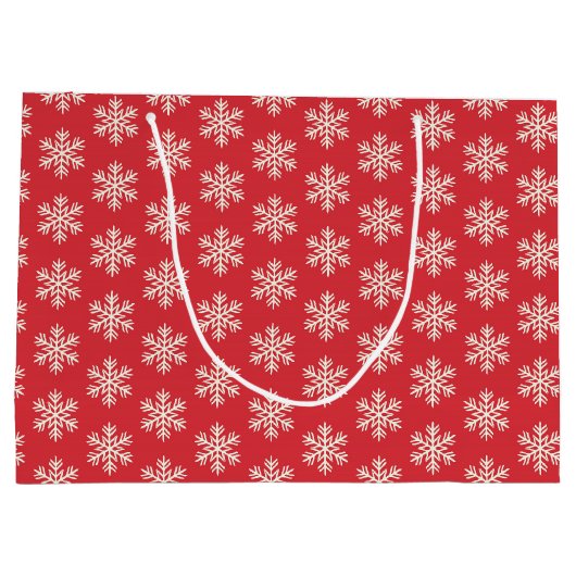Weihnachten Rot und Weiß Schneeflocken Urlaub Patt Große Geschenktüte (Rückseite)