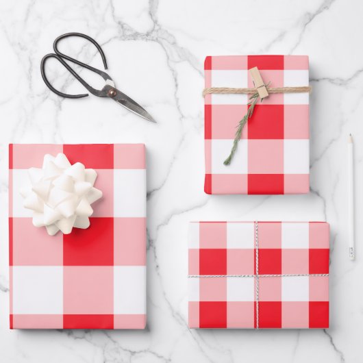 Weihnachten Rot Weiß Kariert Geschenkpapier Set (Vorderseite)