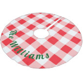 Weihnachten Rot Weiß Karo NAME Polyester Weihnachtsbaumdecke (Schrägansicht)