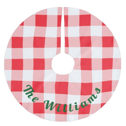 Weihnachten Rot Weiß Karo NAME Polyester Weihnachtsbaumdecke (Vorderseite)
