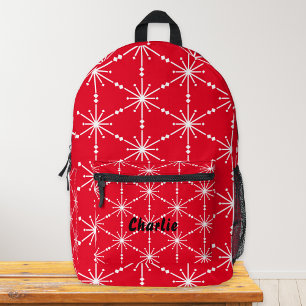 Weihnachten Rot Weiß Schneeflocken Muster Modern Bedruckter Rucksack