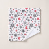 Weihnachten, rot, weiß, Schneeflocken, Winter Badhandtuch Set (Waschlappen)