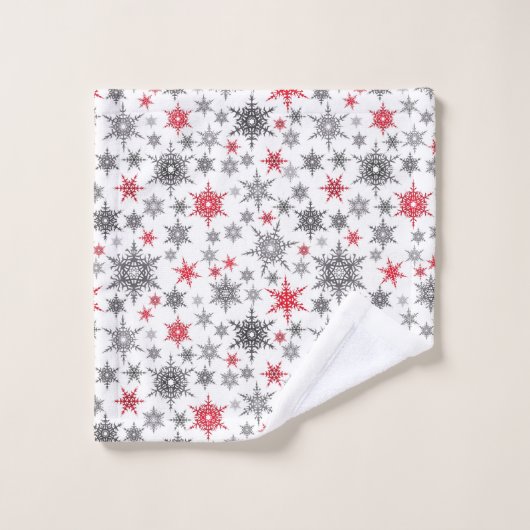Weihnachten, rot, weiß, Schneeflocken, Winter Badhandtuch Set (Waschlappen)