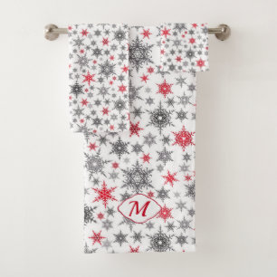 Weihnachten, rot, weiß, Schneeflocken, Winter, Neu Badhandtuch Set