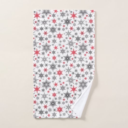 Weihnachten, rot, weiß, Schneeflocken, Winter, Neu Badhandtuch Set (Handtuch)