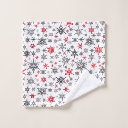 Weihnachten, rot, weiß, Schneeflocken, Winter, Neu Badhandtuch Set (Waschlappen)