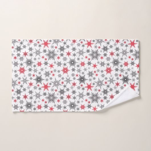 Weihnachten, rot, weiß, Schneeflocken, Winter, Neu Badhandtuch Set (Handtuch)