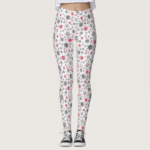 Weihnachten, rot, weiß, Schneeflocken, Winter, Neu Leggings