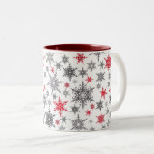 Weihnachten, rot, weiß, Schneeflocken, Winter, Neu Zweifarbige Tasse (VorderseiteRechts)