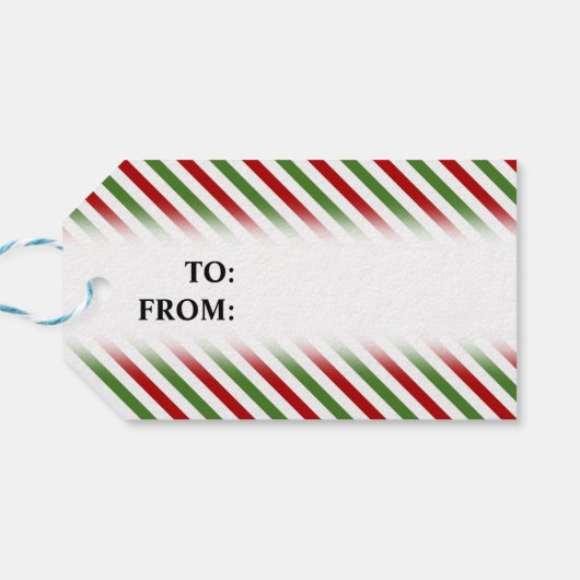 Weihnachten; rot, weiß und grün gestreiftes Muster Geschenkanhänger (Rückseite Horizontal)