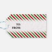 Weihnachten; rot, weiß und grün gestreiftes Muster Geschenkanhänger (Rückseite Horizontal)