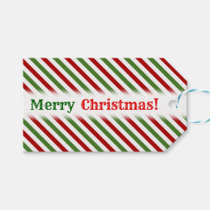 Weihnachten; rot, weiß und grün gestreiftes Muster Geschenkanhänger
