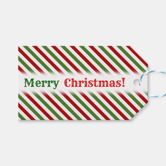 Weihnachten; rot, weiß und grün gestreiftes Muster Geschenkanhänger (Vorderseite (Horizontal))
