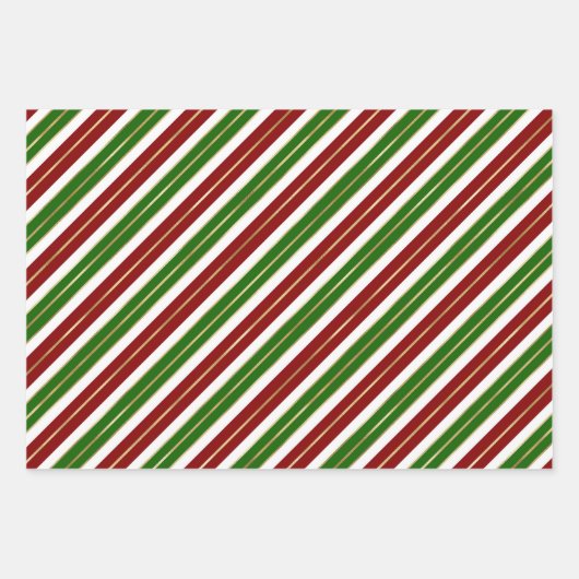 Weihnachten - Rot, Weiß und Grün - Streifen Geschenkpapier Set (Vorderseite 3)