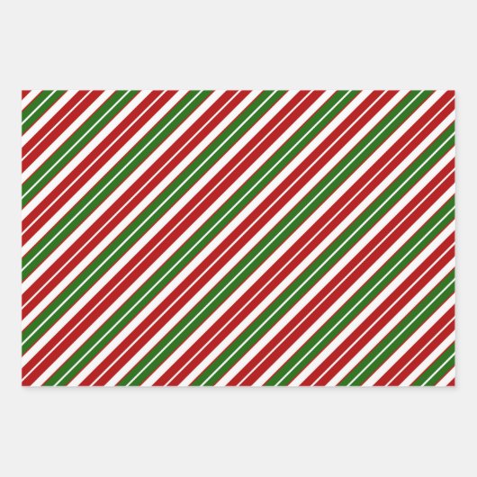 Weihnachten - Rot, Weiß und Grün - Streifen Geschenkpapier Set (Vorderseite 3)