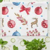 Weihnachten Rote Blauen Ornamente Bows Elks Geschirrtuch (Gefaltet)