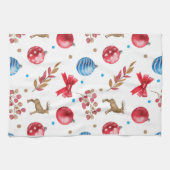 Weihnachten Rote Blauen Ornamente Bows Elks Geschirrtuch (Horizontal)