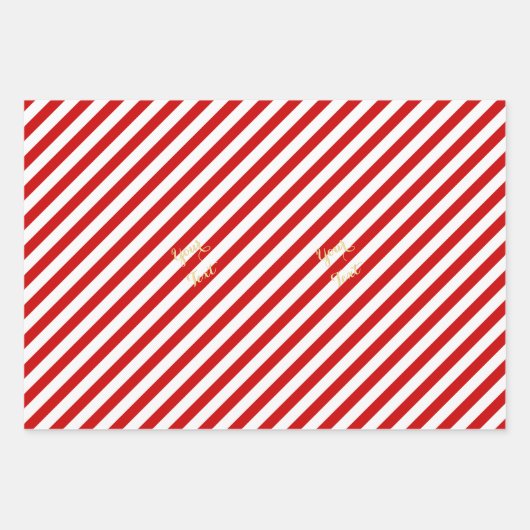 Weihnachten Rote Candy Stripes Gold Text Urlaub Geschenkpapier Set (Vorderseite)