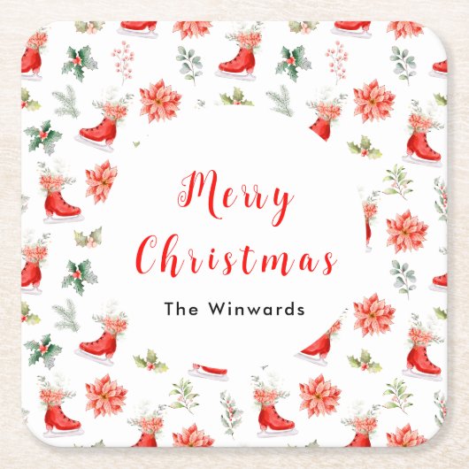 Weihnachten Rote Eiszeit Skate Frohe Weihnachten Rechteckiger Pappuntersetzer (Vorderseite)