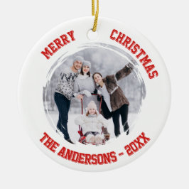 Weihnachten rote Familienfoto Name Keramik Ornament