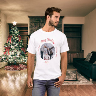 Weihnachten rote Familienfoto-Namen T-Shirt