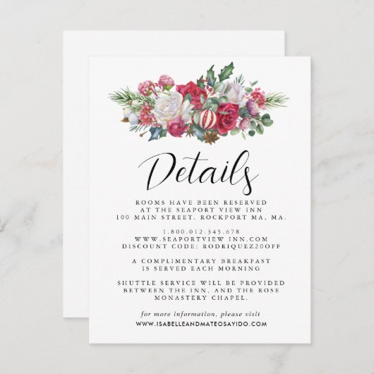 Weihnachten - Rote Flora Hochzeit - Details Begleitkarte (Vorne/Hinten)