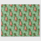 Weihnachten: Rote Glocken und Schneeflocken Geschenkpapier (Flach)