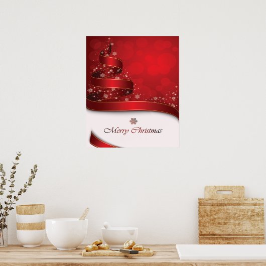 Weihnachten Rote goldene und weiße Schneeflocken Poster (Küche)