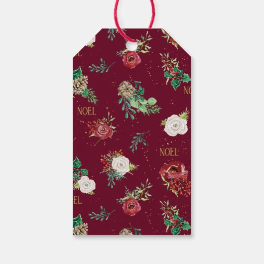 Weihnachten Rote Grüne Blütenfarbe Name Geschenkanhänger (Rückseite)