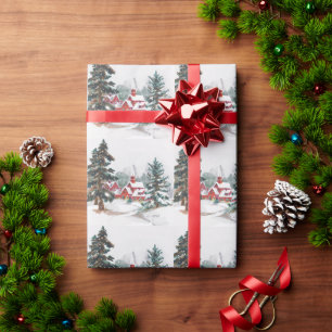Weihnachten Rote Kirche Pine Tree Schnee Geschenkpapier