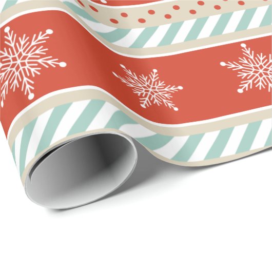 Weihnachten Rote Minze Schneeflocken Muster Geschenkpapier (Rolleneckpunkt)