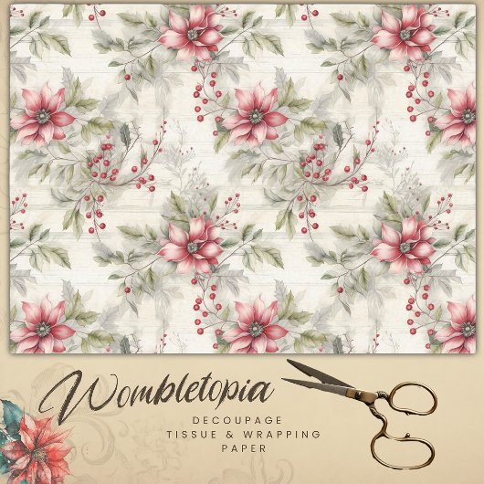 Weihnachten Rote Poinsettia Tartan, Decoupage Seidenpapier