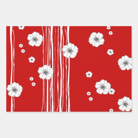 Weihnachten Rote Rustikale Rafia und Blume Handgez Geschenkpapier Set (Vorderseite 3)