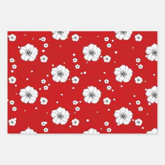 Weihnachten Rote Rustikale Rafia und Blume Handgez Geschenkpapier Set (Vorderseite 2)