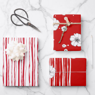 Weihnachten Rote Rustikale Rafia und Blume Handgez Geschenkpapier Set
