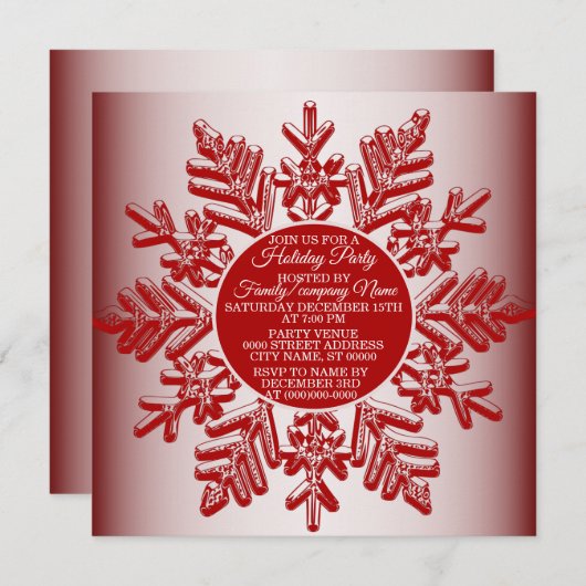Weihnachten Rote Snowflake Elegantes Party Einladung (Vorne/Hinten)