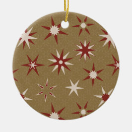 Weihnachten Rote Sterne - auf goldenem Muster. Keramik Ornament