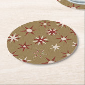 Weihnachten Rote Sterne - auf goldenem Muster. Runder Pappuntersetzer (Angewinkelt)