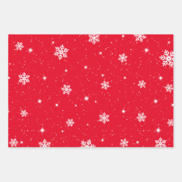 Weihnachten Rote Sterne Schneeflocken Muster Geschenkpapier Set