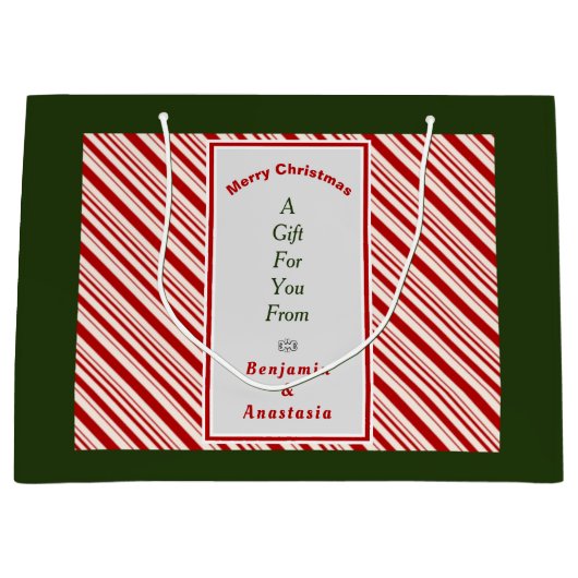 Weihnachten Rote Streifen Urlaub personalisieren Große Geschenktüte (Vorderseite)