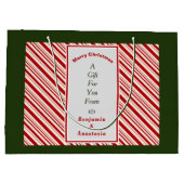 Weihnachten Rote Streifen Urlaub personalisieren Große Geschenktüte (Rückseite)