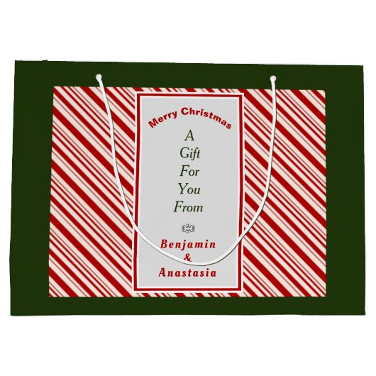 Weihnachten Rote Streifen Urlaub personalisieren Große Geschenktüte (Rückseite)