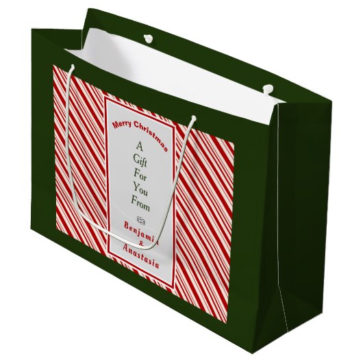 Weihnachten Rote Streifen Urlaub personalisieren Große Geschenktüte (Vorderseite Schrägansicht)