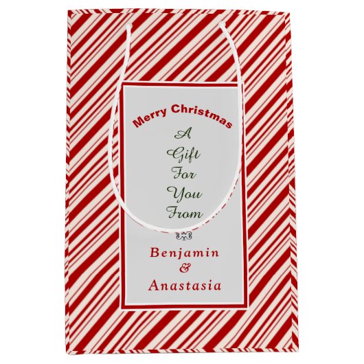 Weihnachten Rote Streifen Urlaub personalisieren Mittlere Geschenktüte (Vorderseite)